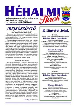 Héhalmi Hírmondó 2017. decemberi száma - XVIII. évfolyam 1. szám (57.)